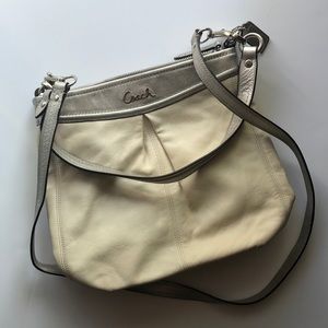 White/Cream/Silver Coach Leather Crossbody/Hobo